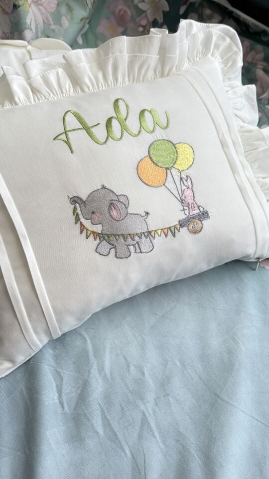 Filli Balonlu Nakışlı Hastane Çıkışı Seti – İsimli Yenidoğan Takımı