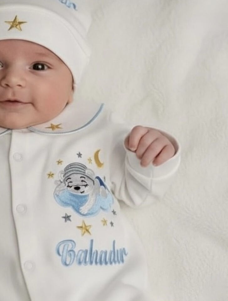 Uyuyan panda desenli pamuk hastane çıkış seti