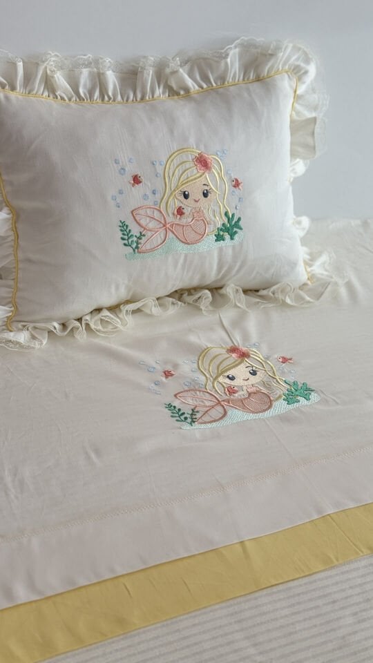 İsimli Deniz Kızı Nakışlı Kız Bebek Nevresim Takımı