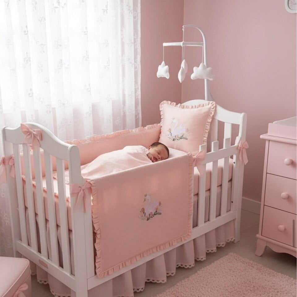 Kişiye Özel Gold Taçlı Kuğu İşlemeli Bebek Yastığı