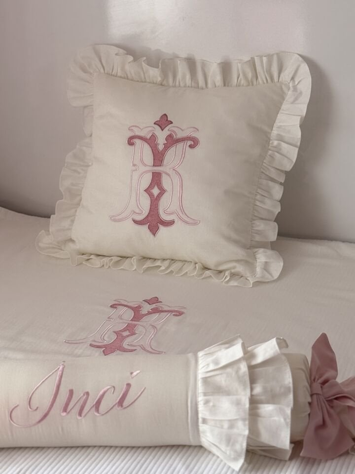 İsimli Monogram  Nakışlı Bebek Pike Seti - Klasik Seri %100 Pamuk