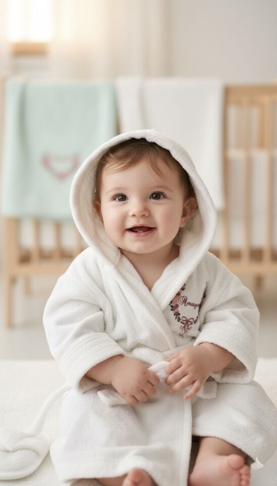 Güllü , İsimli Yenidoğan Bebek Bornoz ve Havlu Seti | Minik Nakış