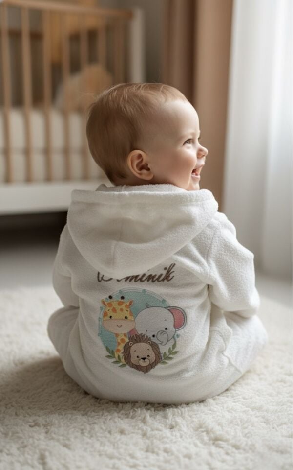 Sevimli Hayvanlar -İsimli Yenidoğan Bebek Bornoz ve Havlu Seti