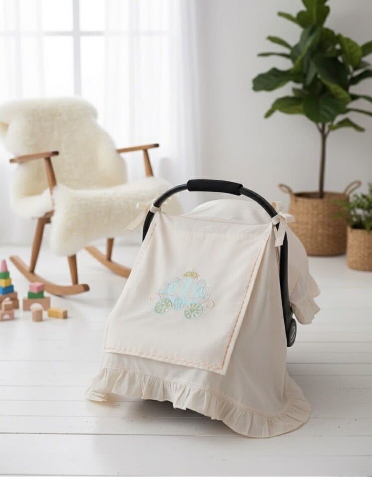 yumuşak dokulu pamuklu bebek puset örtüsü detay