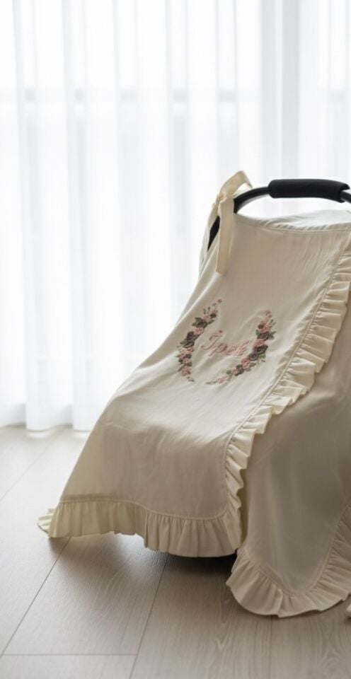 Pamuklu Bebek Puset Örtüsü | %100 Pamuk, Sivrisinek Tüllü