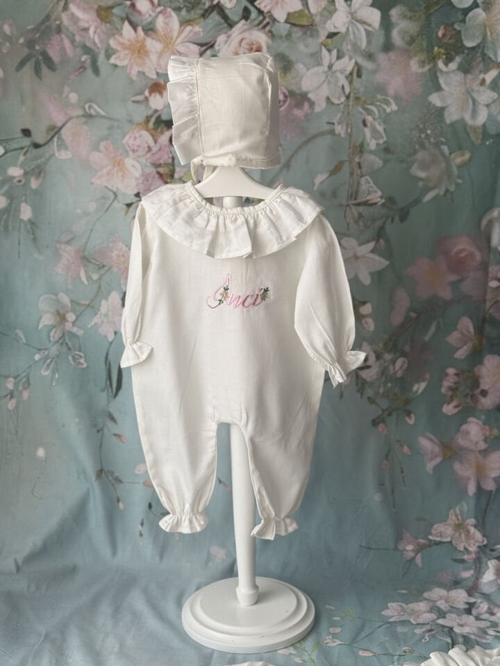 Çiçek desenli pamuk saten bebek seti