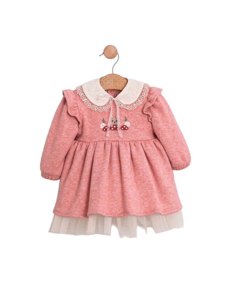 Dantel yakalı pembe bebek elbisesi