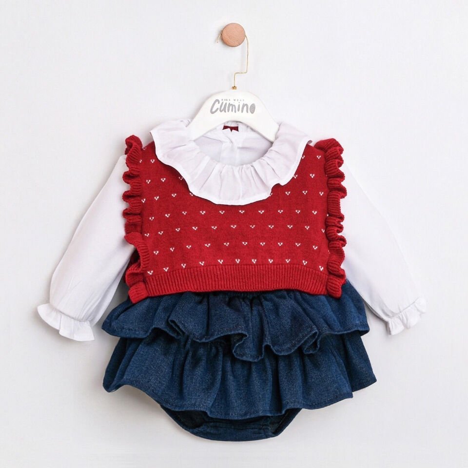 Kalpli kız bebek üçlü takım