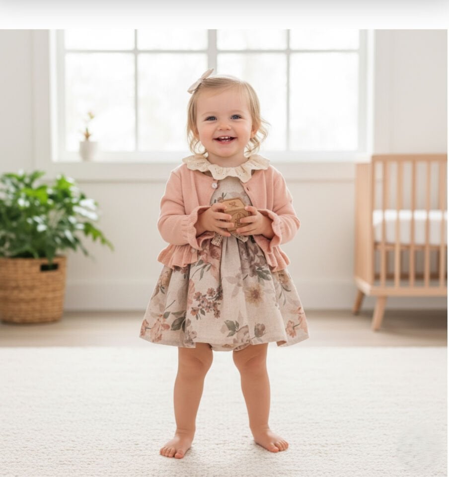 Hırkalı Bebek Elbise Seti/ Çiçekli 3lü Set