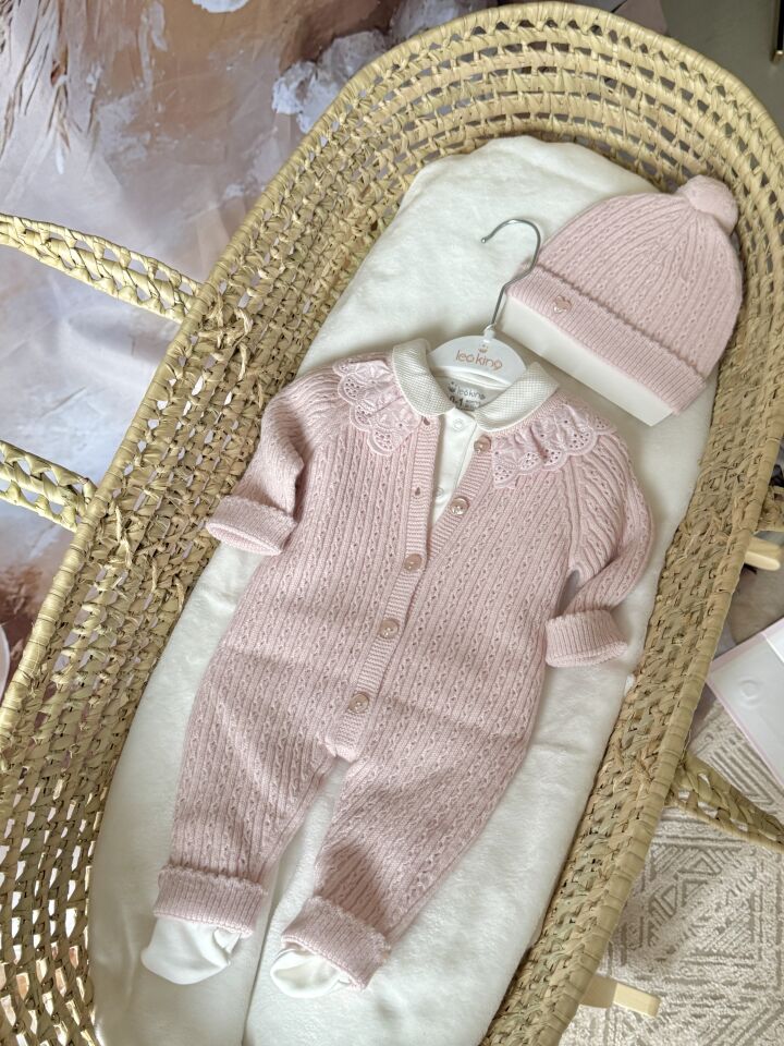 Pembe örgü yenidoğan 3’lü set