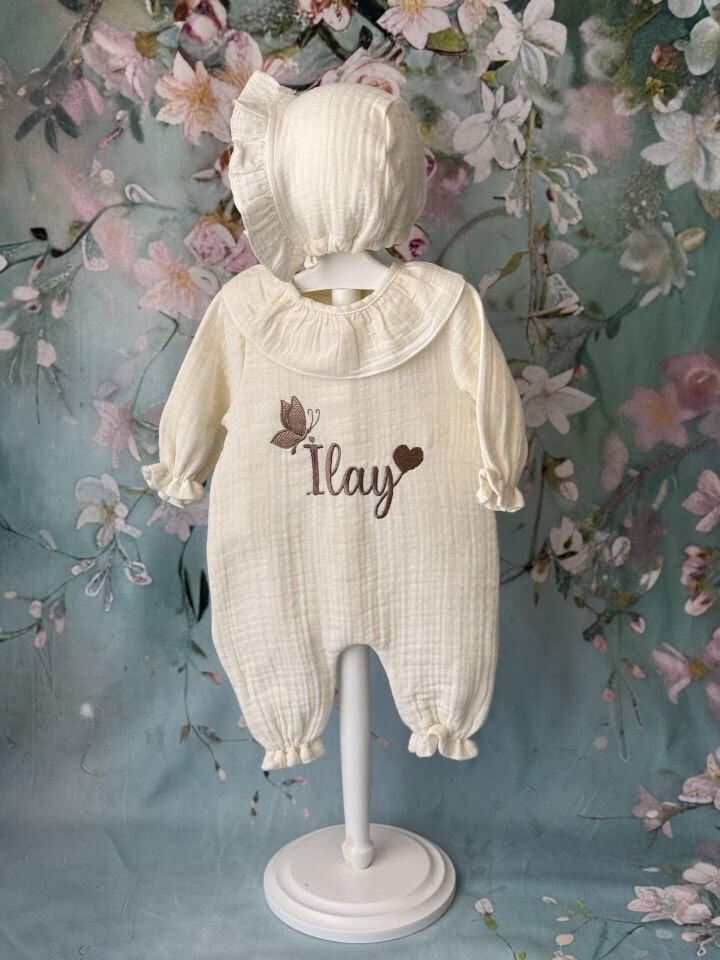 muslin nakisli bebek tulum seti