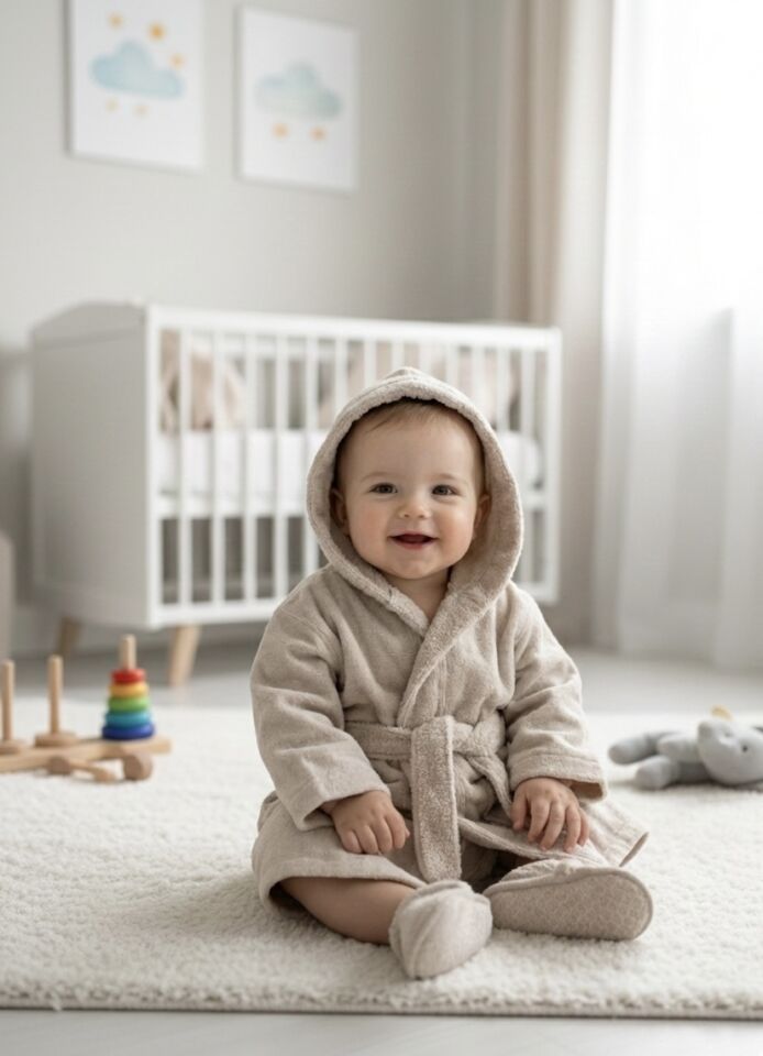 0–24 Ay Bebek Bornoz Seti | Kutulu Premium 4’lü Banyo Seti (Bornoz, Havlu, Terlik, Kese)