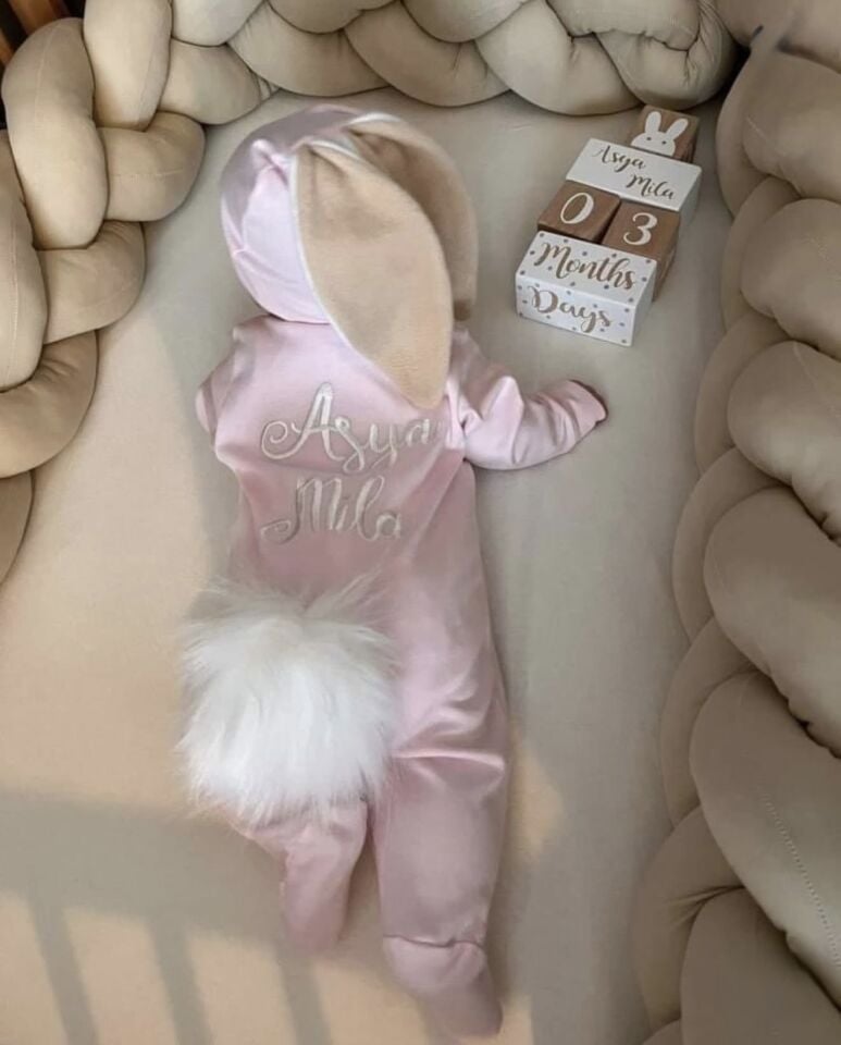 Tavşan Model Ponponlu Hastane Çıkışı Seti |  Pamuklu Set