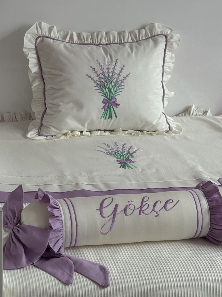 İsimli Lavanta Nakışlı Pamuklu 5 li Set