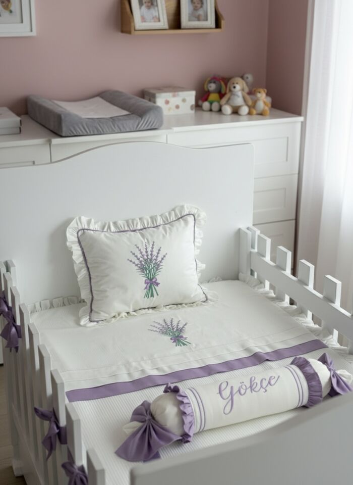 İsimli Lavanta Nakışlı Pamuklu 5 li Set